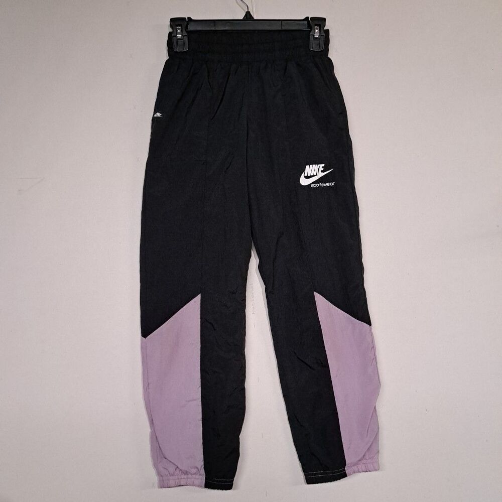 Nike Youth Medium Black Windbreaker Pants Joggers Elastic Cuff Nylon Athletic